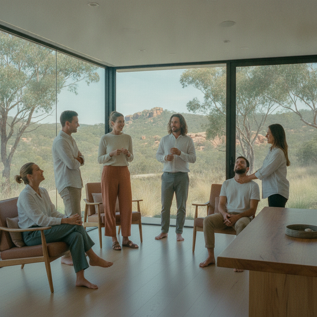 An onsite leadership retreat moment overlooking the Adelaide Hills