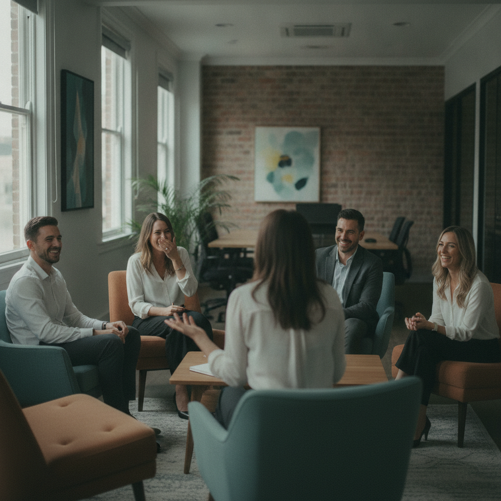 A facilitated in-house wellbeing session with a small corporate group